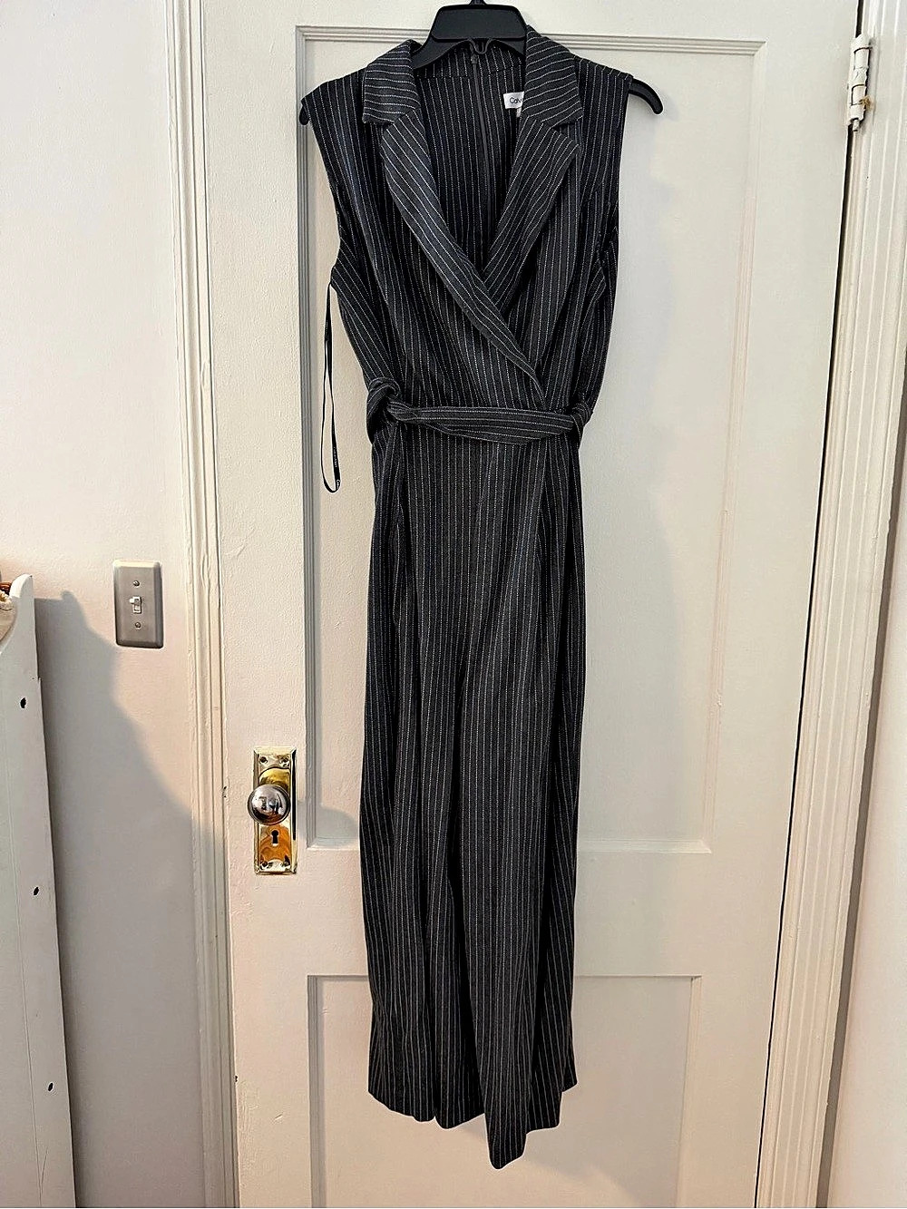 Calvin Klein Striped Wide Leg Jumpsuit Grey & White